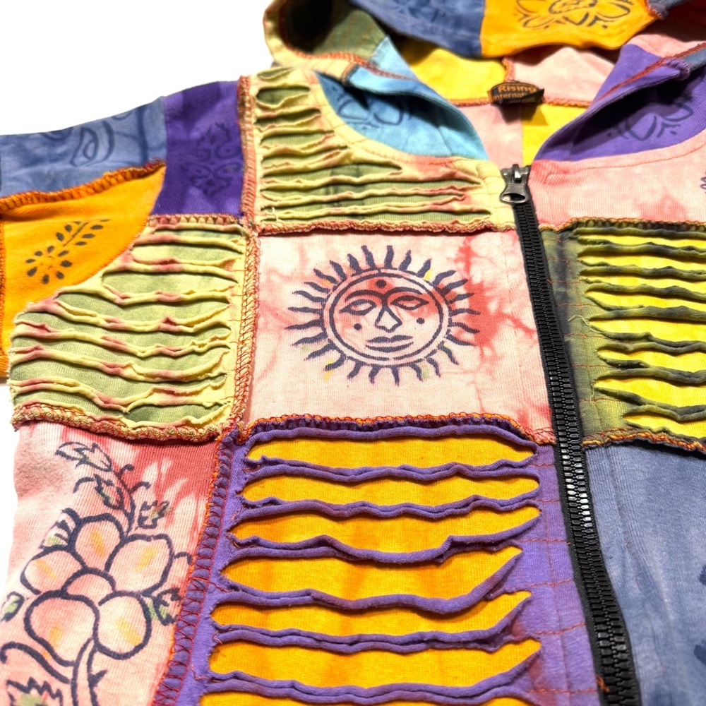 Rising International Patchwork Hippie Hoodie Jack… - image 5
